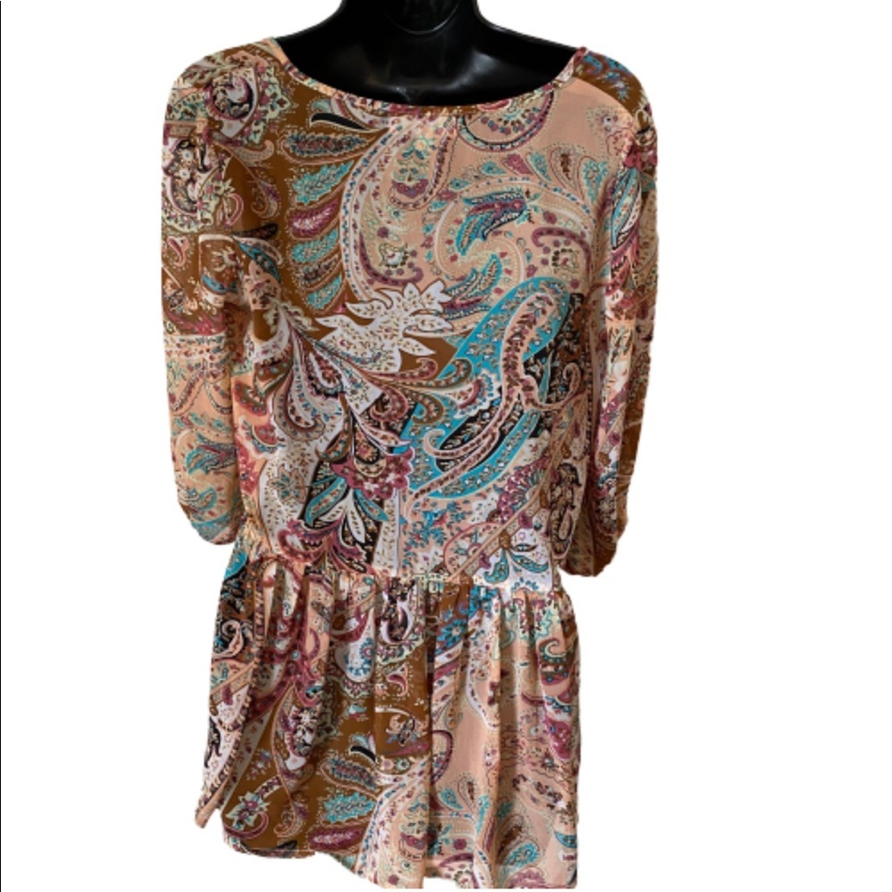 Umgee 3/4 sleeves brown paisley blouse button front detail size small - Picture 2 of 2